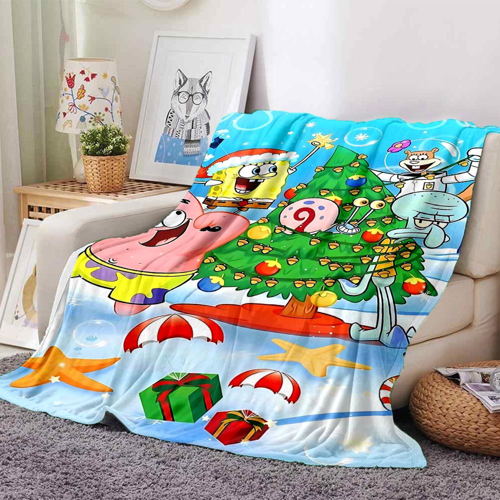 Christmas Spongebob Celebration Blanket Soft Throw Blanket For Home Bedroom Bed Sofa Travel Office Solid Christmas Blanket