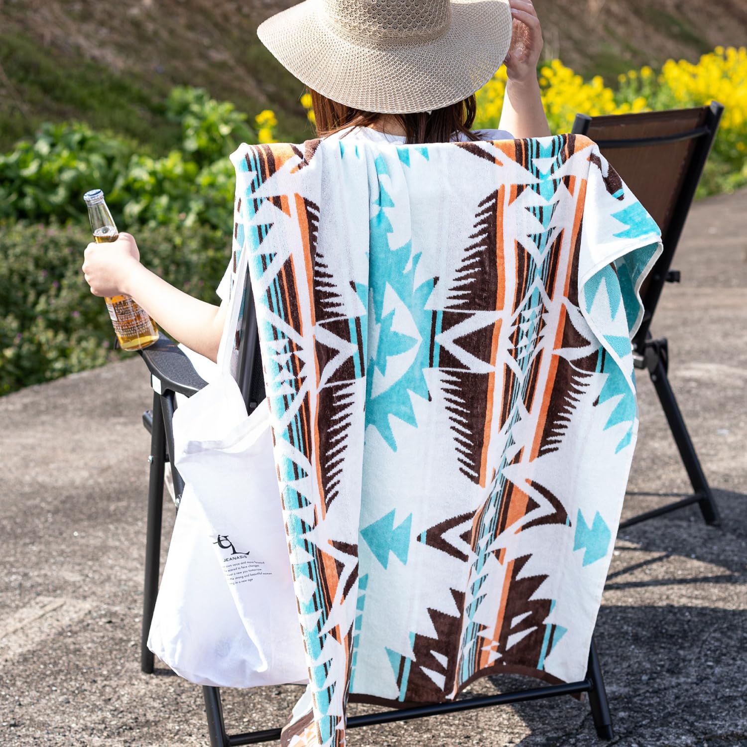 

Hagiwara Towel Blanket 100 x 178 cm Cotton Outdoor Beach Towel Lap Blanket Large Thick Native American Pattern Approx. Kaka 100%