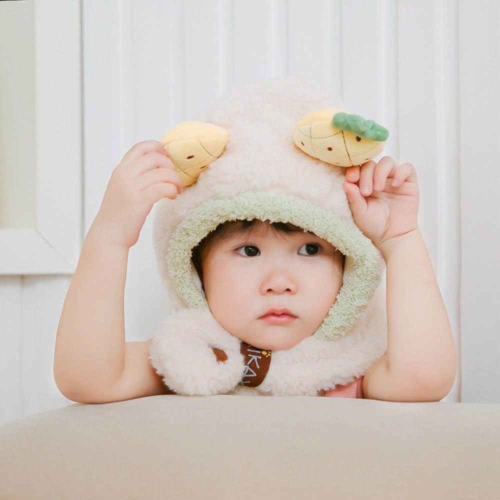 One-Piece Winter Baby Hat Scarf Plush Children Beanies Cap Cute Kids Hat Hooded Scarf