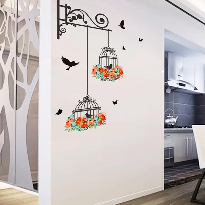 Creative  Bird Cage Decorative Painting Tv Background Kitchen Can Remove Wall Stickers Decorative Wall Stickers