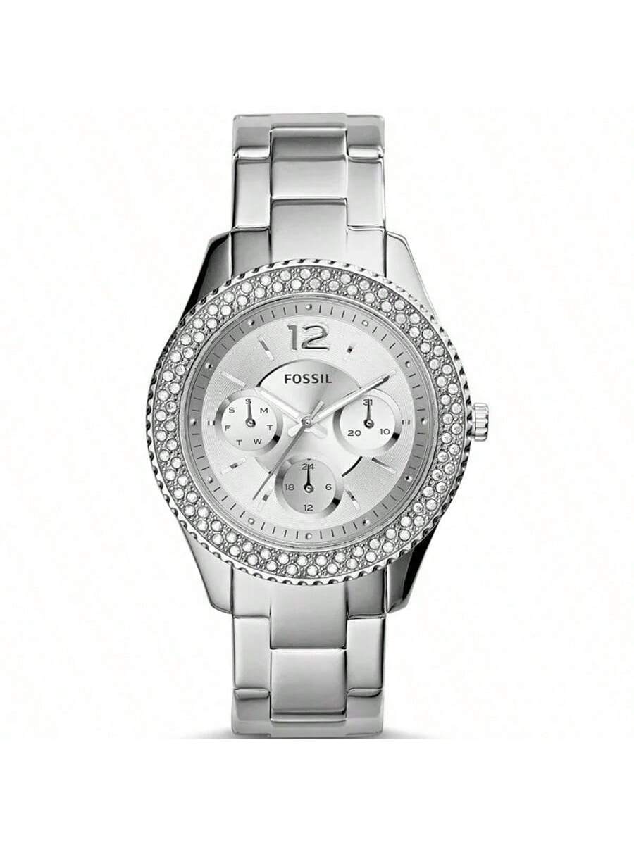 

Fossil Women s Quartz Stainless Steel 3-Hand Watch with Stainless Steel Bezel/Crystal Dial ES3588 срібний