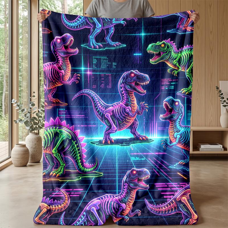 Neon Dinosaur Storm Theme blanket Lightweight Warm Flannel Blanket Decorative Throw Blanket for Home Decoration