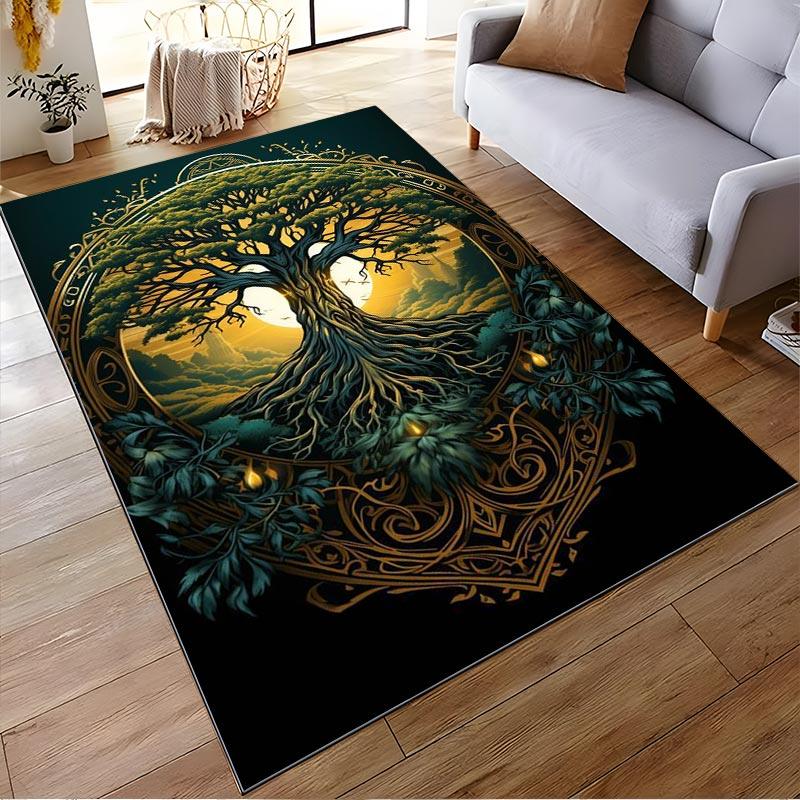 Mystical Tree of Life Pattern Carpet with Golden Sunrise Design Suitable for Use As an Anti-slip for Living Room Bedroom Sofas