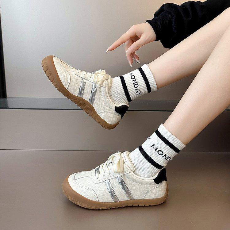 Cowhide Version~ Maillard Wind and Moral Training Shoes Women's 2025 New Spring and Autumn School Shoes Flat-bottomed Running Casual Board Shoes