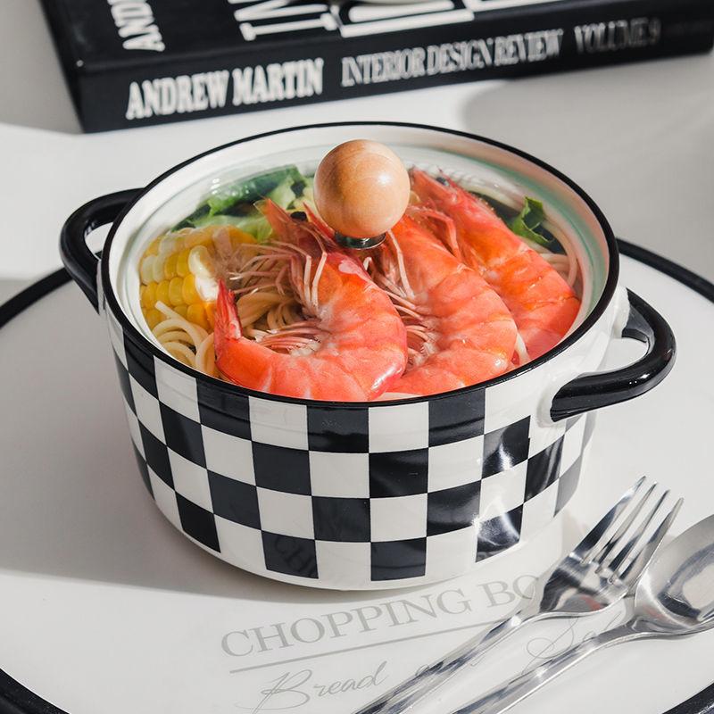 Keramik-Instant-Nudelschüssel mit Deckel, Wind, gut aussehende binaurale Suppenschüssel, Studentenwohnheim, Reisschüssel, Salatschüssel, groß