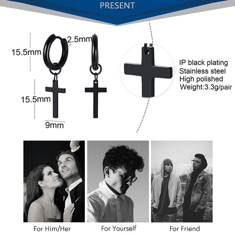 Vnox Simple Cross Dangle Earrings for Men Women Minimalist Stainless Steel Drop Small Hoop Metal Ear Jewelry Anti Allergy