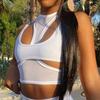 Sexy Bare Midriff  Tank Top Wrap Chest Hollow Out Halter Crop Tops Women Sleeveless Cropped Vest Camisole Tube Top Female