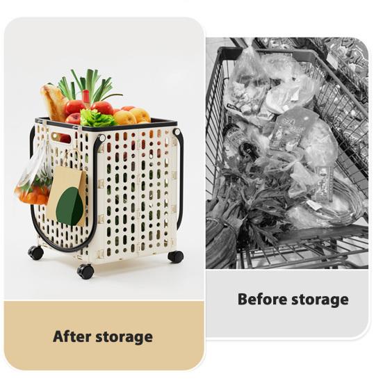 Folding Shopping Cart Collapsible Utility Cart with 360-Degree Swivel Wheels Lightweight Foldable Rolling Cart with Hooks for Grocery Shopping Laundry