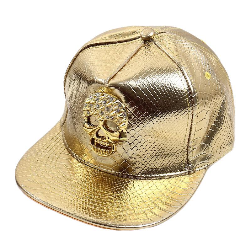 Big Size Crocodile Leatherpattern Baseball Cap Unisex Adjustable Trend Hip Hop Style Cross Skull Flat Brim Duck Tongue Hat