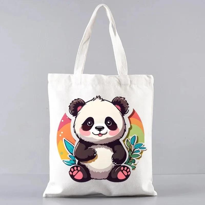 Cute Panda Canvas Shoulder Bag For Women Large Capacity Eco Friendly Tote For Travel And Shopping