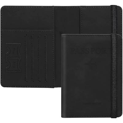 Stealodeal Black Passport Holder Cover Travel Wallet Organiser, Passport Case With Pu Leather Travel Document Holder For