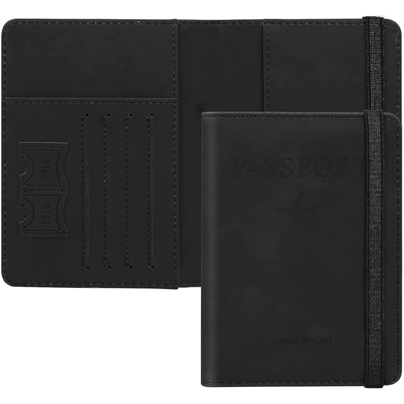 Stealodeal Black Passport Holder Cover Travel Wallet Organiser, Passport Case With Pu Leather Travel Document Holder For