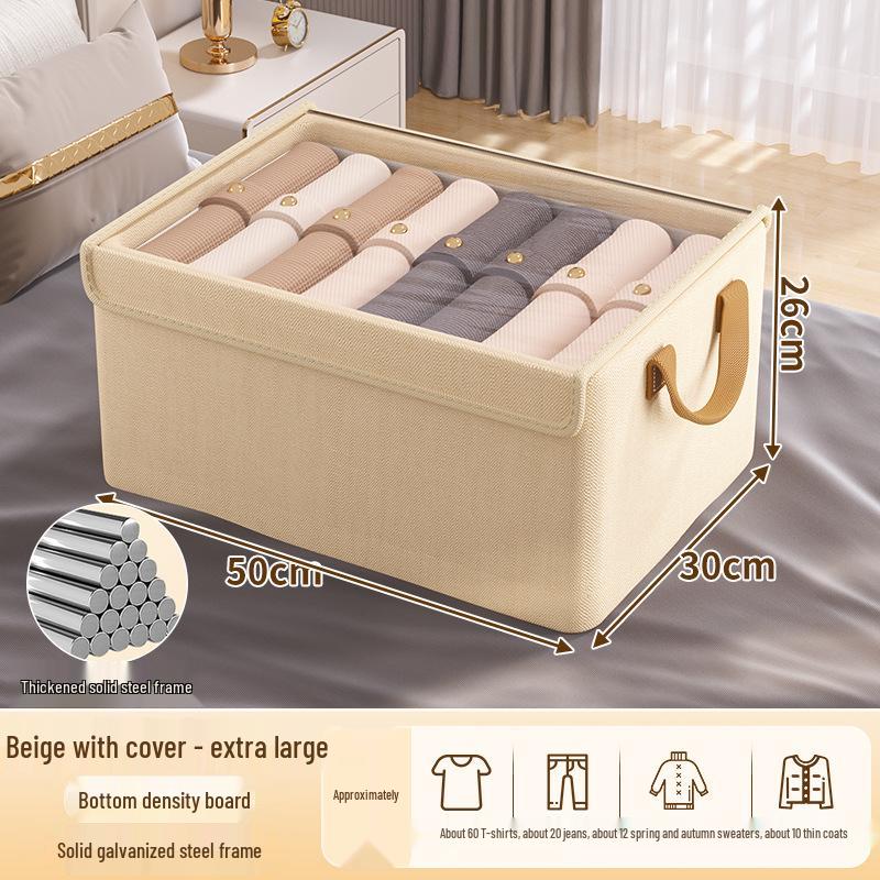 Caja de Almacenamiento para Ropa de Tejido Catiónico con Tapa y Marco de Acero