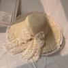 Ins Idyllic New Children's Sun Hat Sweet Lace Bow Sun Hat Big Brim Sun Protection Straw Hat