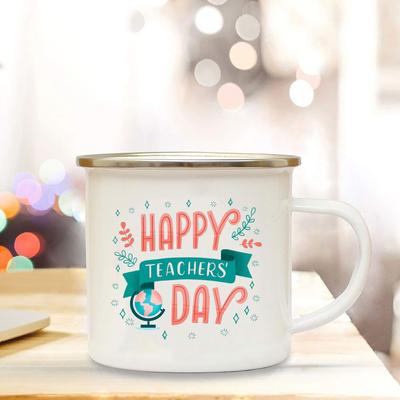 Tasse mit dem Aufdruck „Happy Teacher‘s Day“ (Alles Gute zum Lehrertag) mit Emaille-Griff, Kaffeetasse, Safttrinkbecher, Trinkbecher fürs Büro und die Arbeit, Dankbarkeits-Abschlussgeschenk für den Lehrer