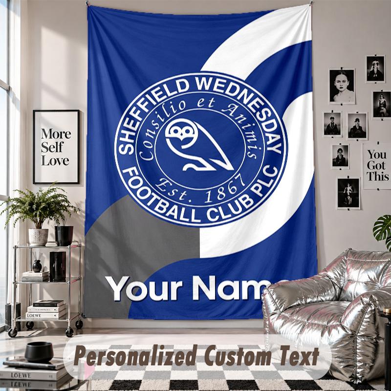 Wall Hanging Tapestry With Custom Name & Text, Sheffield Wednesday FC Decorative Tapestry For Bedroom