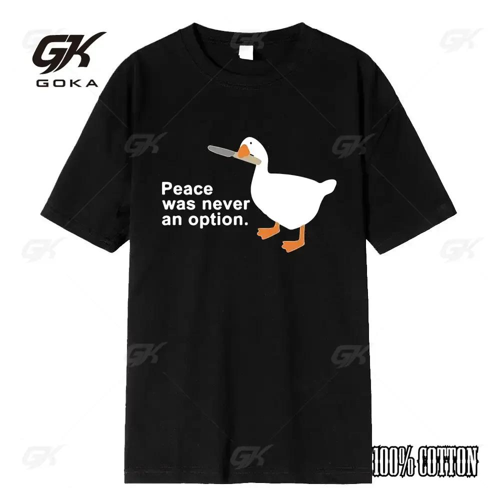 Internet Celebrity Big White Duck Funny Print Crew Neck Tshirt Mens Couple 100 Cotton Black Clothing High Quality Fashion