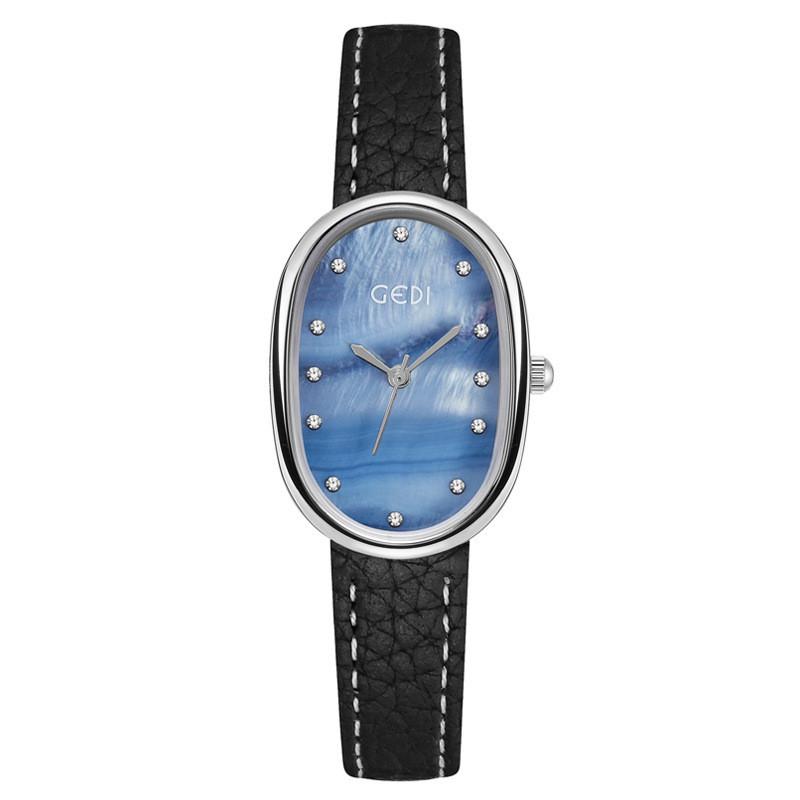 

Womens Waterproof Quartz Watch With Leather Strap And Rhinestone Decor For Elegant Casual Wear BlackSilver
