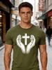 Male Cotton Short Sleeve T Shirt Prayer Hands Cross Pattern Loose Crew Neck Trendy Faith Casual Summer Tees For Young Adult Unisex