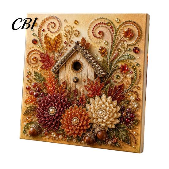Relaxing Stress Relief Hobbies Autumn Faux Pearl Painting Kit, Fall Theme Art DIY Kit for Handmade Thanksgiving Presents Adults, Fox Pumpkin 3D Craft