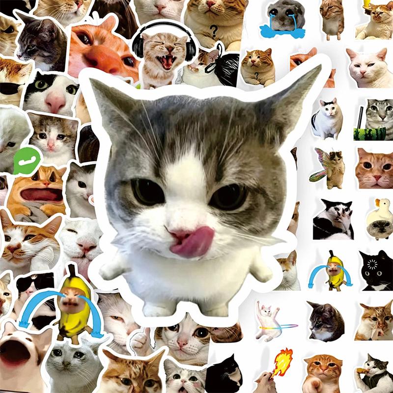 Cute Funny Cat Meme Cartoon Stickers Waterproof DIY Decoration Laptops Water Bottles Phones Cute Animal Decals Toys Gifts