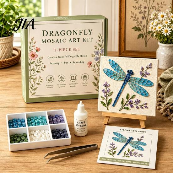 DIY Craft Projects for Adults Sea Glass Mosaic Art Kit, Flower Insect Nature Inspired Sets Kit with Colorful Pieces Beginners, Handmade Wall