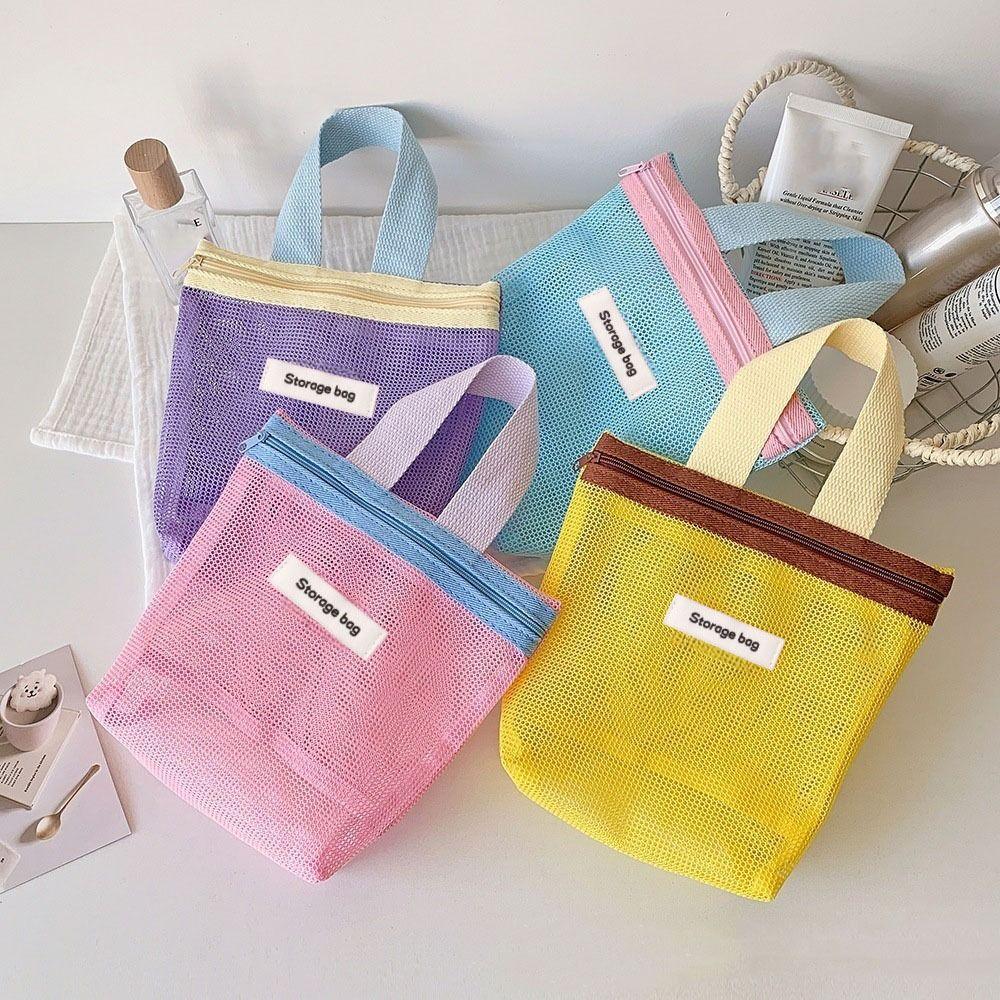 New Dopamine Mesh Toiletry Bag Transparent Large Capacity Cosmetic Bags Portable Storage Bag Makeup Toiletry