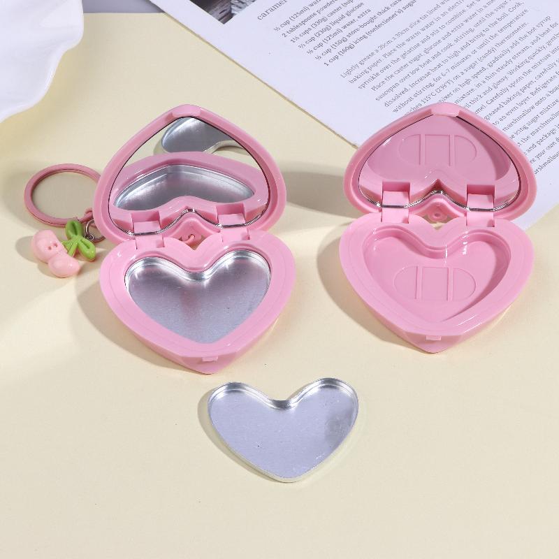 1Pcs Heart Shape Mini Empty Blush Powder Box Eye Shadow Container With Mirror And Aluminum Pan Key Chain Lipstick Packaging