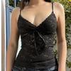 Schwarz Durchsichtig Spitze Cami Crop Tops Damen Sommer Y2K Kleidung Ärmellos V-Ausschnitt Sexy Tanktops Camis Ästhetisch 2000er Gothic T-Shirts
