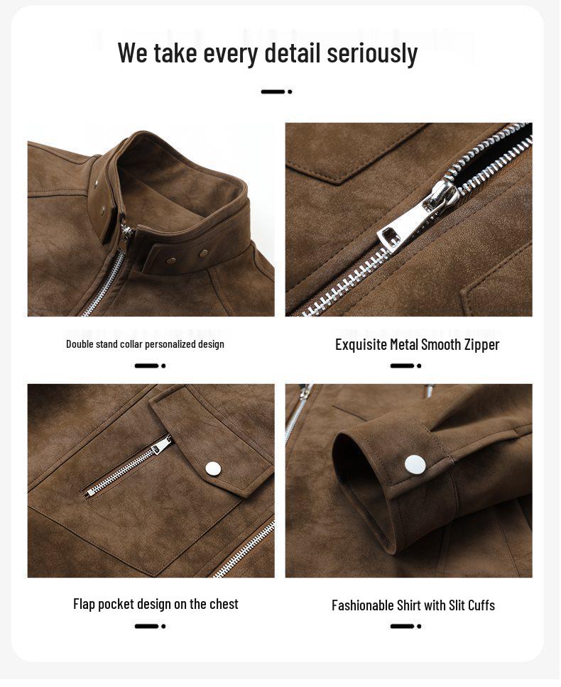 2026 Men's Casual High-End PU Leather Jacket - Hong Kong Style, Loose Fit, Lapel Design for Spring/Autumn