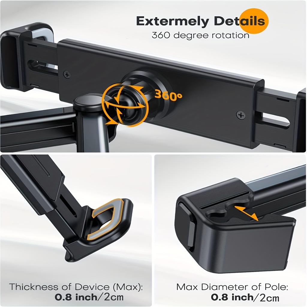 1 peça Suporte de Tablet/Telefone para Encosto de Cabeça de Carro Ajustável Giratório 360°, Para Todos os Telefones/Tablets de 4,7 Polegadas a 13 Polegadas