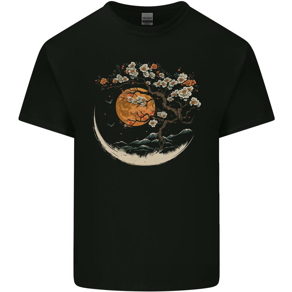A Japanese Syle Tree on a Moon Fantasy Mens Cotton T-Shirt Tee Top Unisex T-Shirt M