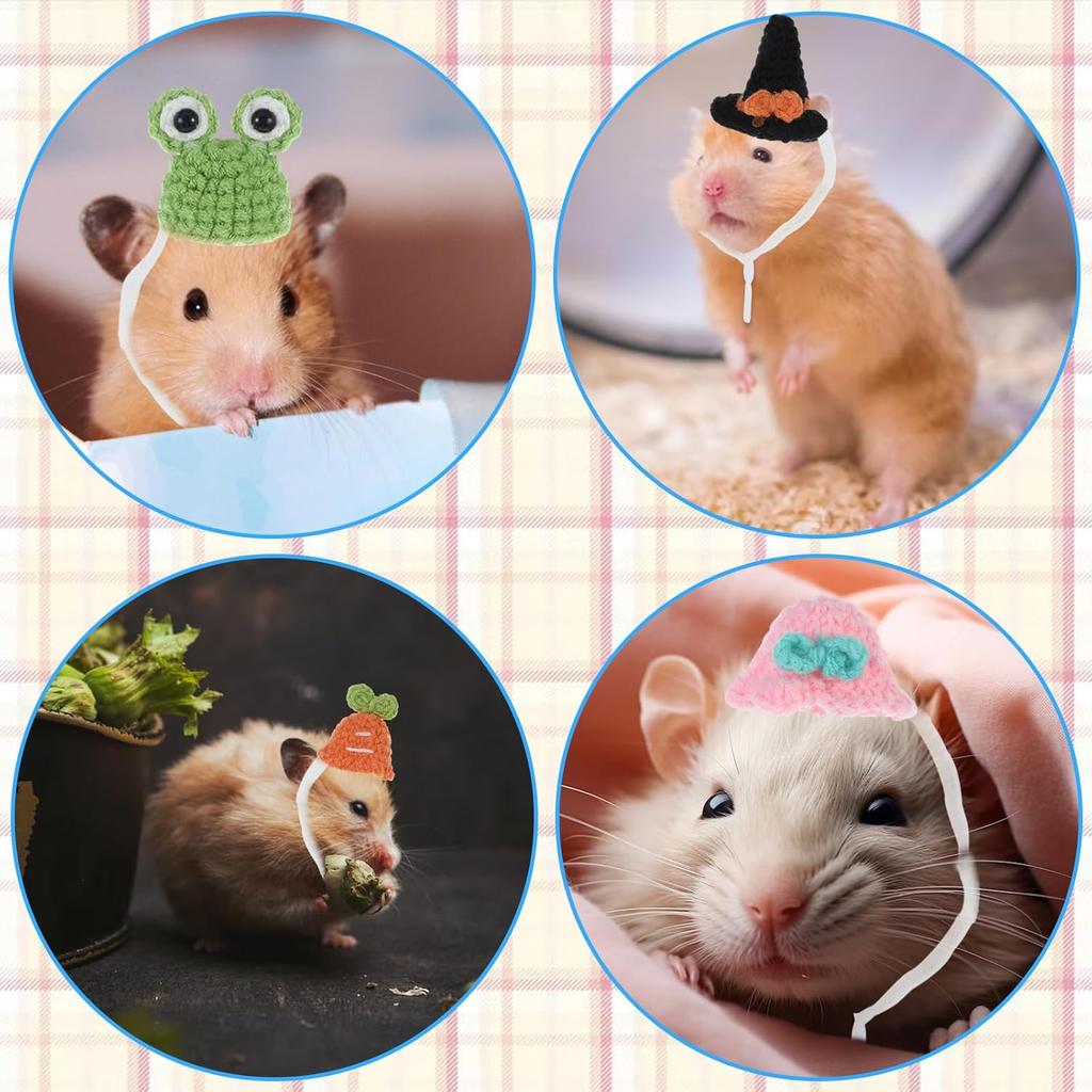 12 Pcs Hamster Hats, Cute Mini Hat Small Animals Hat with Adjustable Rope, Tiny Hats for Snakes Lizard Guinea Pig Bearded Dragons Holiday Party