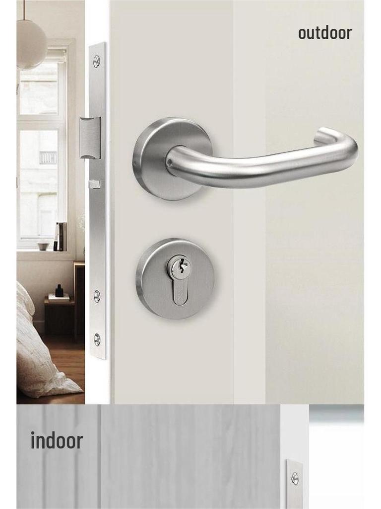 304 Stainless Steel Indoor Fire Door Handle - Double Leaf European Lock Accessory