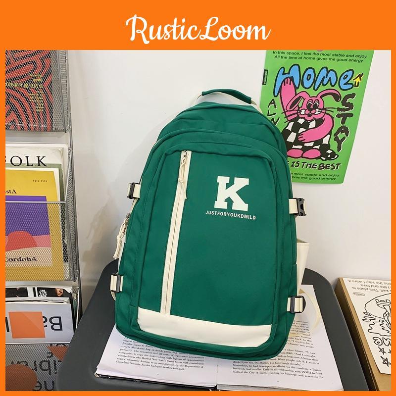 Blocked Color Simple Letter Print Student Backpack For School And Daily Use