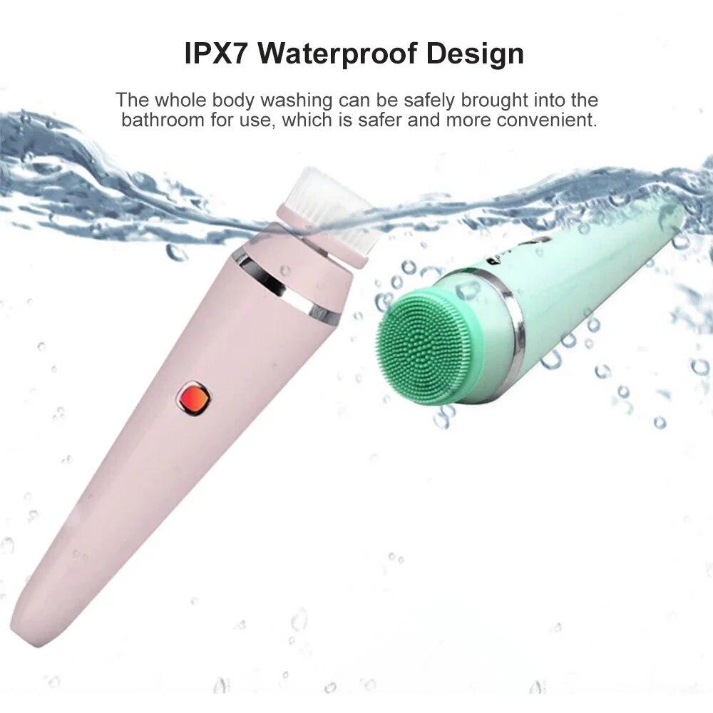 Ultraschall-Gesichtsreinigungsbürsten-Set, elektrisch, zur Hautreinigung und zum Peeling, mit 4 verschiedenen Reinigungs-Mitessern, Gesichtsmassagegerät