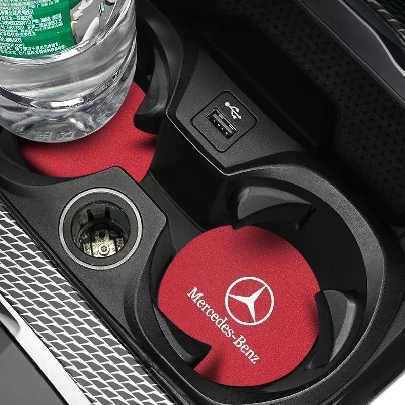 AXX2 2 Pcs Car Water Cup Mat Suede Non-Slip Coaster Accessories For Mercedes Benz AMG W204 W205 W203 W211 W212 W213 W201 W210 W124