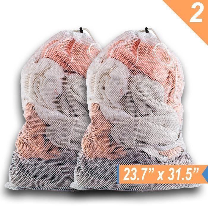 2pcs Filet à Linge [Extra-Large] ,Sac à linge à cordon Filet à linge blanc en maille pour machine à laver,Réutilisable