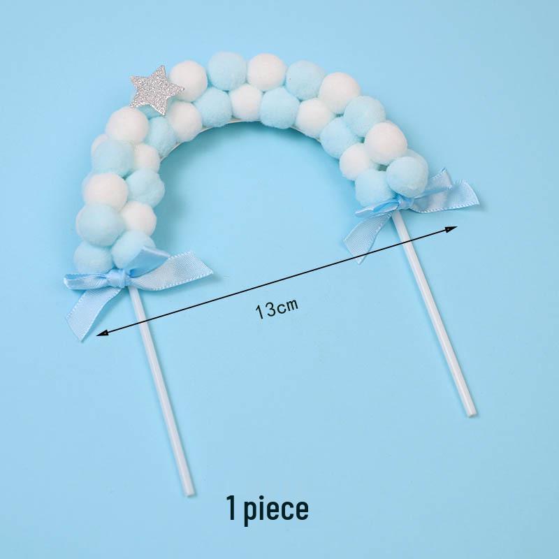 Pom-pom & Star Cake Toppers with 3D Clouds - Festive Birthday Table Decor
