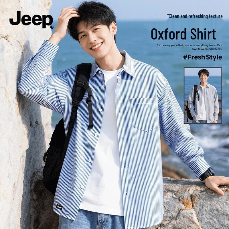 JEEP Men s Striped Oxford Long-Sleeve Shirt 4XL