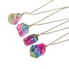 Fashion Retro Gold Color Chain Winding Wire Irregular Colorful Crystal Stone Pendant Necklace for Women Men Collar Chain Jewelry