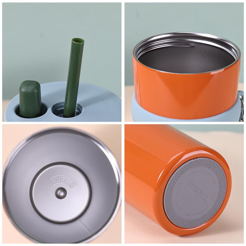 Stainless steel thermos cup gradual change with straw Aurora cup lifting rope Ceramic liner straw cup