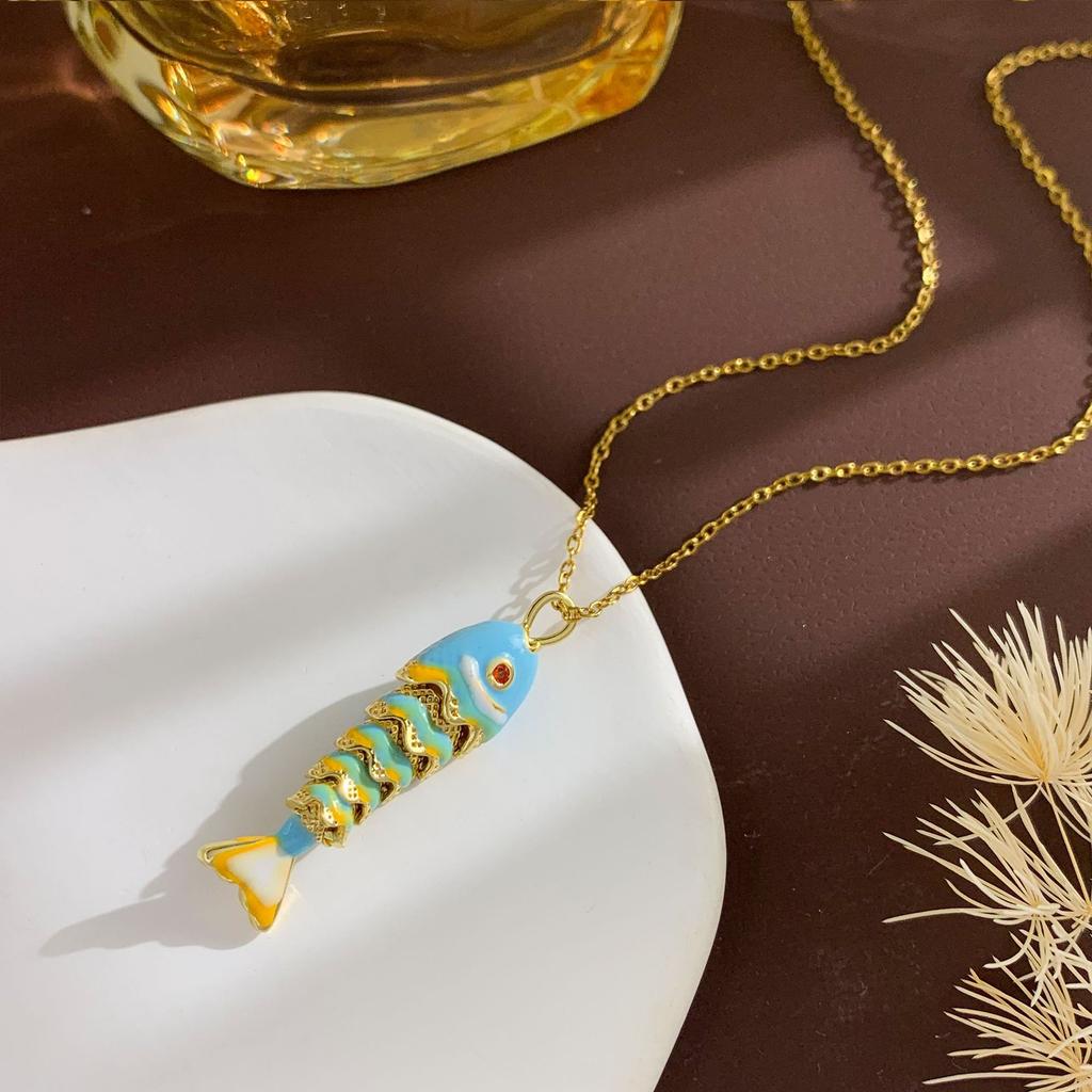 Necklace Movable Fish Necklace Enamel National Style Advanced Sense Does Not Fade Collarbone Chain