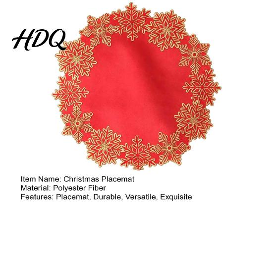 Winter Holiday Party Tableware Christmas Embroidered Placemat Red And Gold Snowflake Table Gift for Family Mat Heat Resistant Polyester Decorative