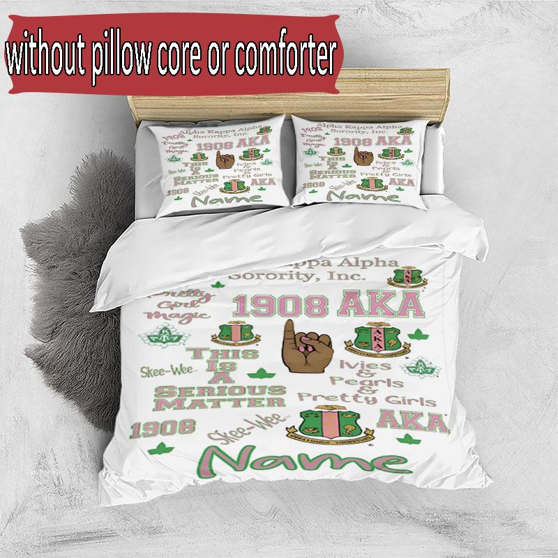 3pcs Duvet Cover Set (1*Duvet Cover + 2*Pillowcase, Without Core), Custom Name Alpha Kappa Alpha Pattern Bedding Set, Home Bedroom Decor Gift