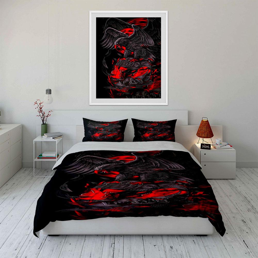 Eagle with red flames. Bedding sets Duvet cover sets Duvet covers Pillowcases(1* Duvet Cover 2* Pillowcases without duvet insert)