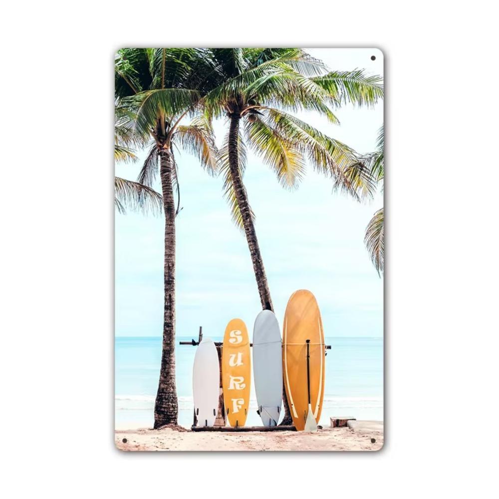Vintage Tin Art: Summer Beach Scene - Ideal for American Bar Backdrops and Home Decor Wall Murals