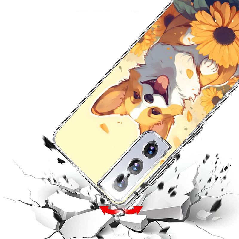 Cartoon Corgi Cute Dog Phone Case For Samsung Galaxy S24 S25 Edge S26 Ultra S23 S22 S21 Plus S20 FE + Personalized Print Cover G