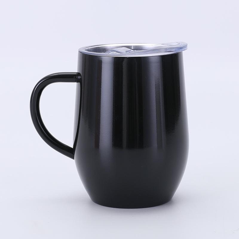 

Кружка-яйцо с ручкой 12 унций, термос из нержавеющей стали с двойными стенками и вакуумной изоляцией, креативная портативная офисная 12oz чёрный