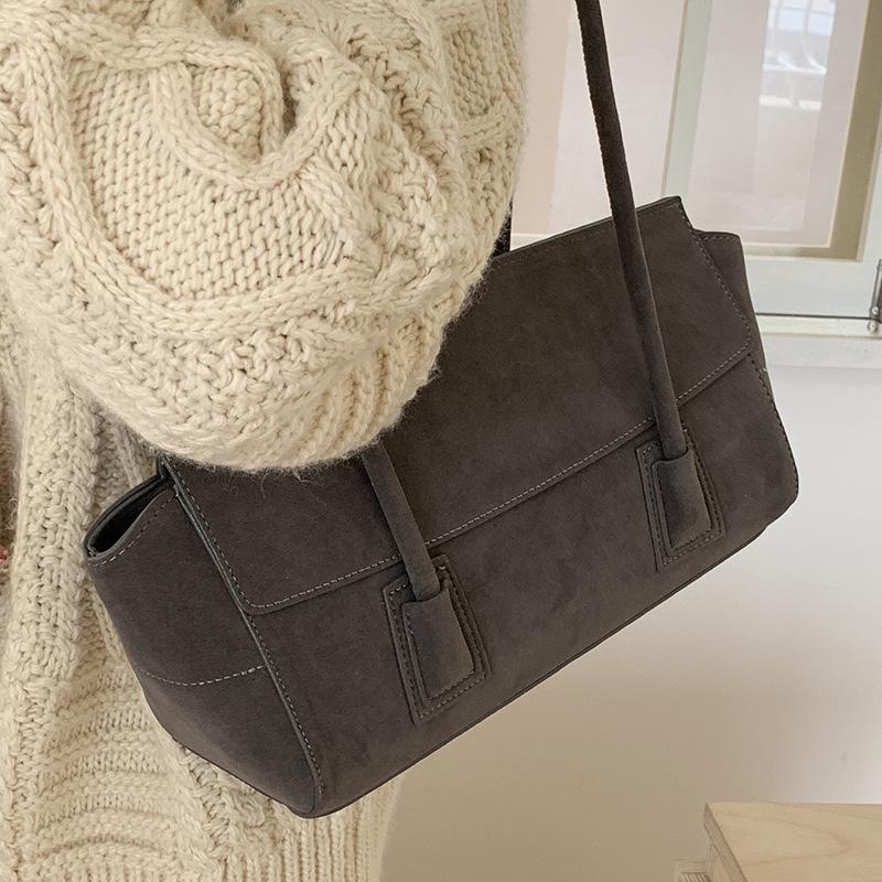 2025 new fashion tote suede retro shoulder underarm commuter bag women's lazy large-capacity handbag